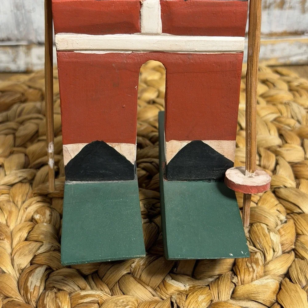 Midwest Of Cannon Falls Primitive Carved Wood Rocking Skiing Santa Figurine, 8in